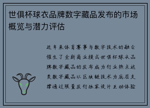 世俱杯球衣品牌数字藏品发布的市场概览与潜力评估