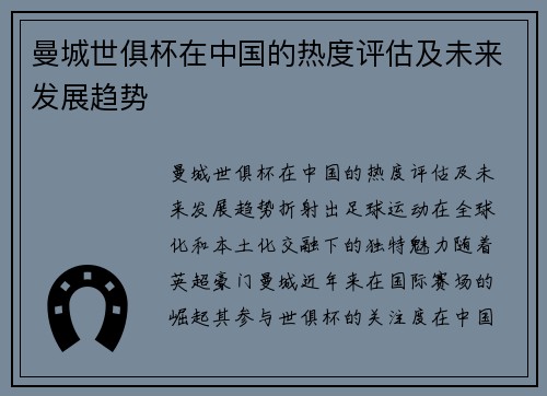 曼城世俱杯在中国的热度评估及未来发展趋势